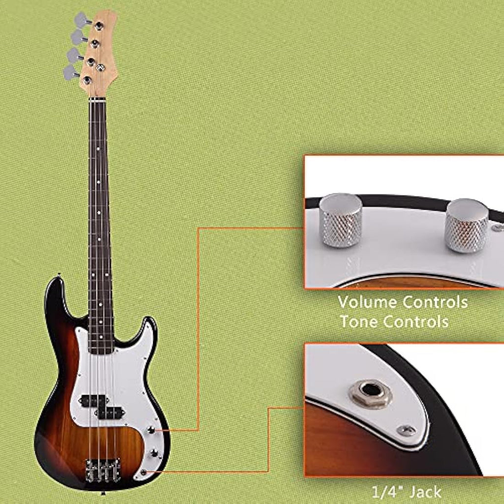 4-String Electric Bass Guitar – Full Size Basswood (Sunset)