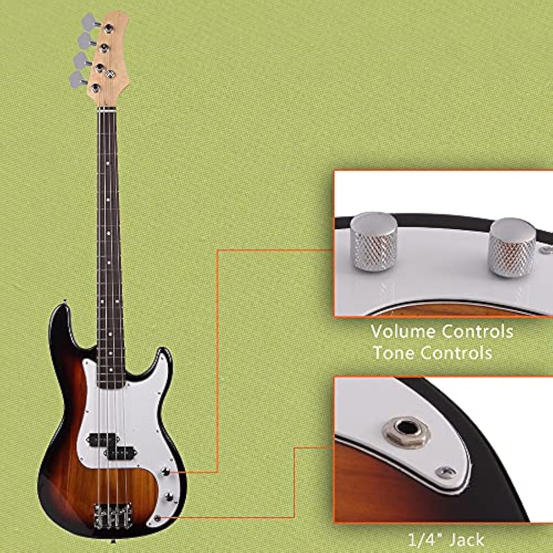 4-String Electric Bass Guitar – Full Size Basswood (Sunset)