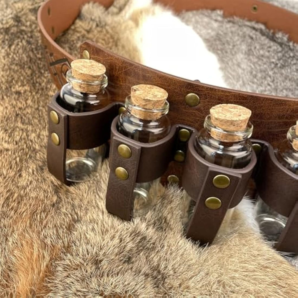 EpicCos Medieval Alchemy Belt with Potion Bottles – PU Leather Viking Pouch