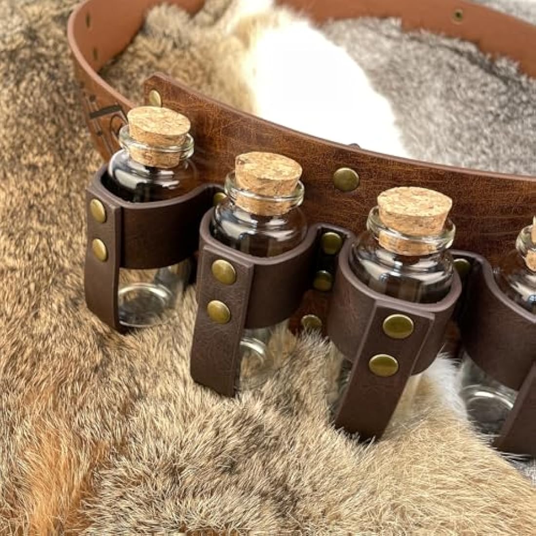 EpicCos Medieval Alchemy Belt with Potion Bottles – PU Leather Viking Pouch