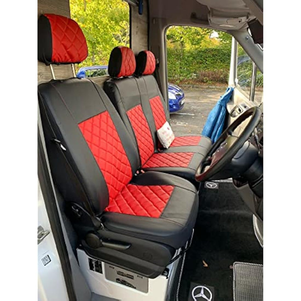 Texmar Black-Red Leather Seat Covers for Mercedes Sprinter & VW Crafter