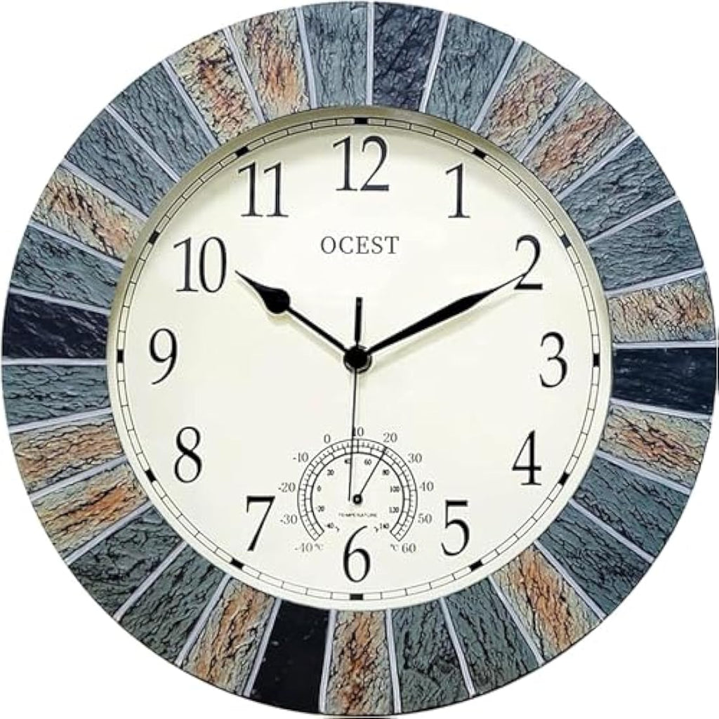 OCEST 13 Inch Outdoor Waterproof Wall Clock with Thermometer | Retro Style