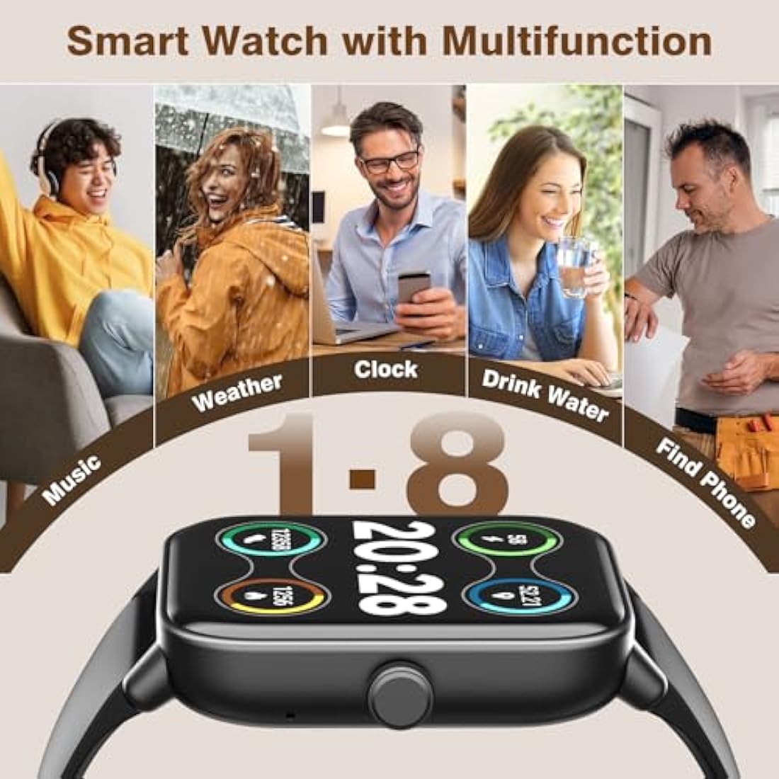 Fitpolo Smart Watch with Alexa & Bluetooth Call – 1.8" IP68 Fitness Tracker