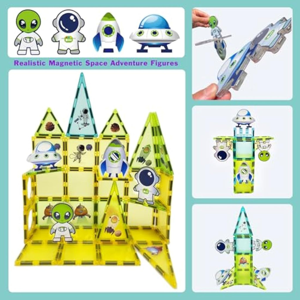 BUBUQE Space Adventure Magnetic Tiles Building Set with Storage Box