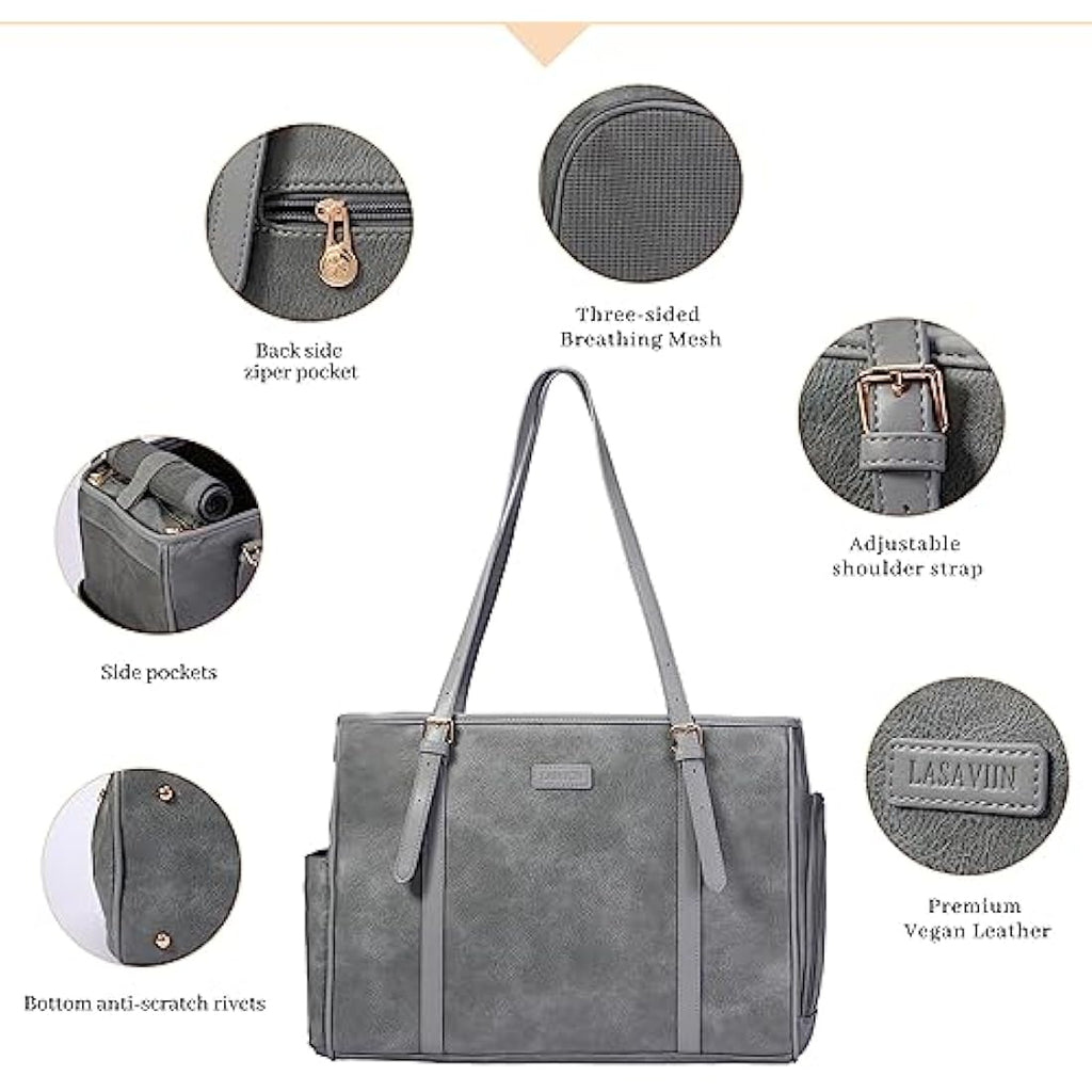 Lasaviin Vegan Leather Pet Carrier Dog Purse - Airline Approved, Grey