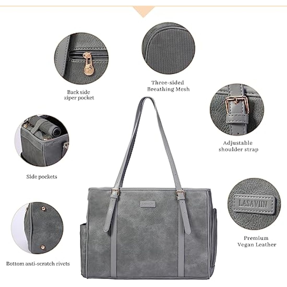 Lasaviin Vegan Leather Pet Carrier Dog Purse - Airline Approved, Grey