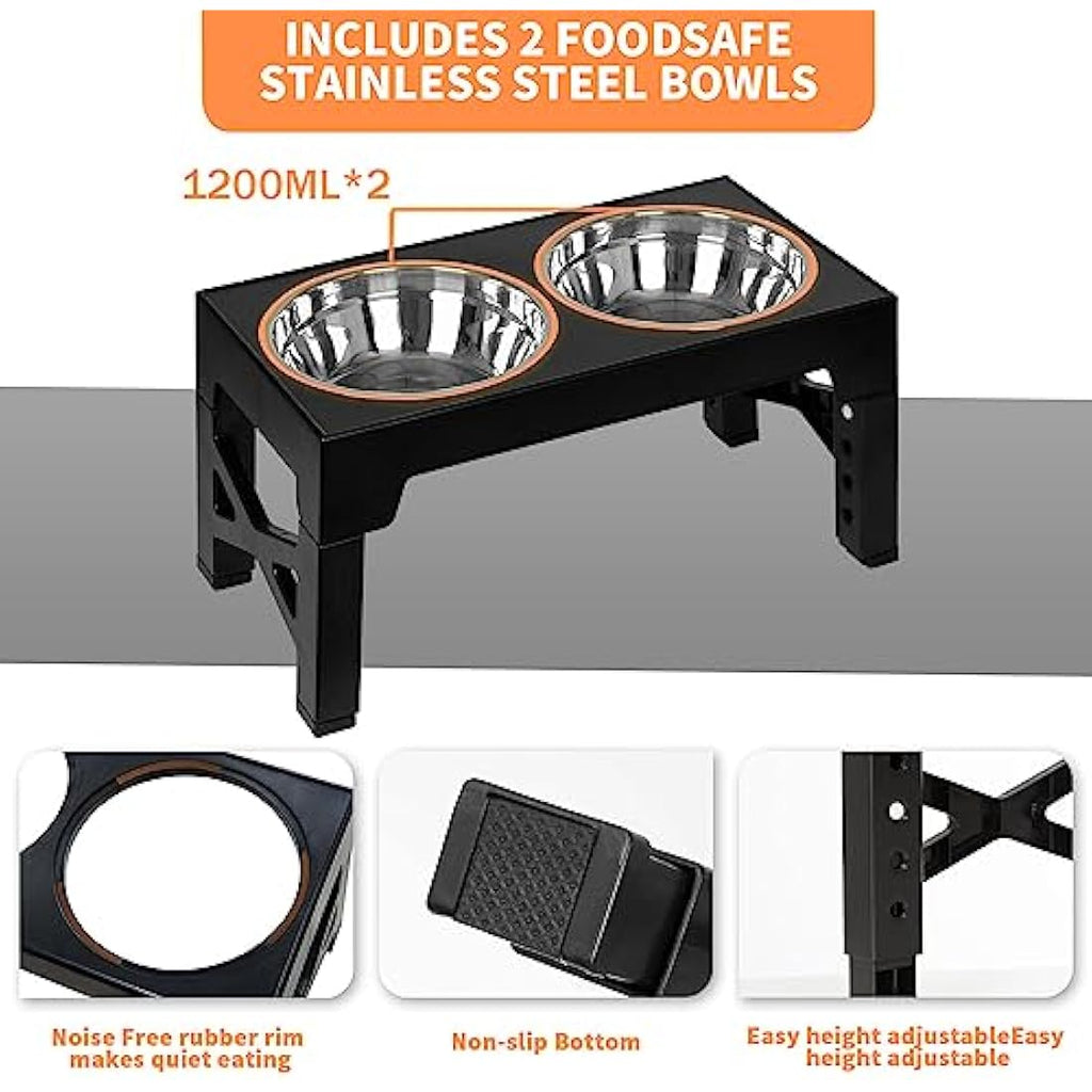 FOREYY Adjustable Elevated Dog Bowls | 5 Heights Raised Stand with Slow Feeder