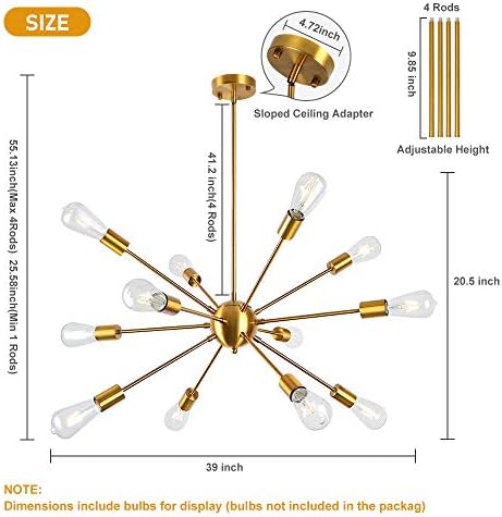 LynPon Gold Sputnik Chandelier – 12-Light Modern Brass Pendant Fixture