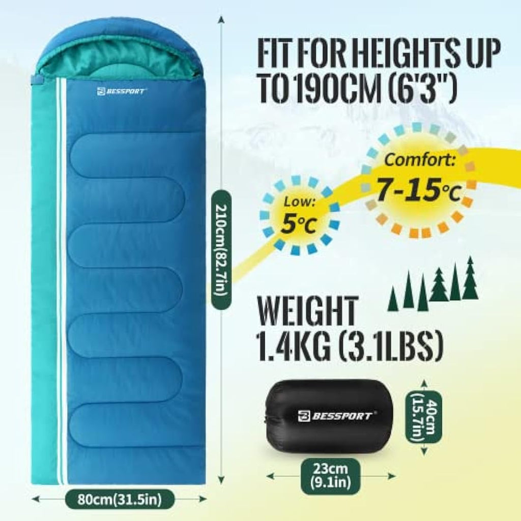 Bessport 3-4 Season Sleeping Bag | Waterproof & Lightweight for Adults