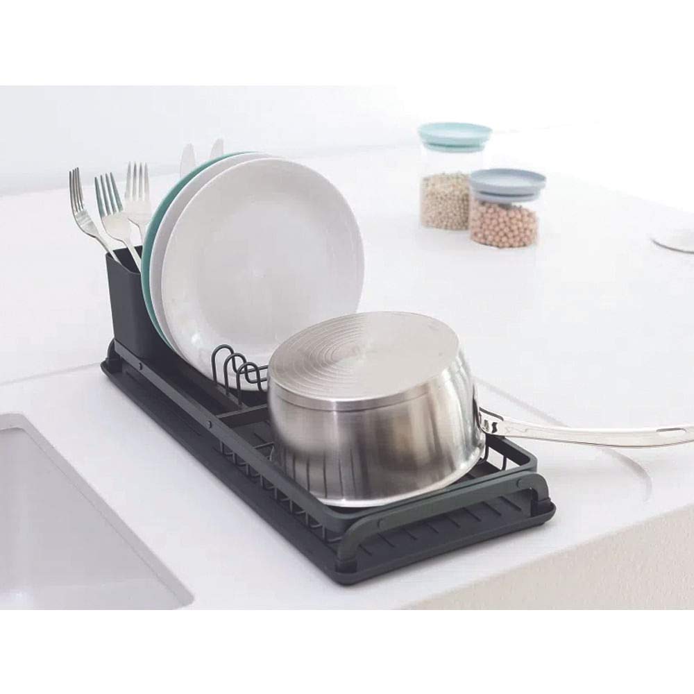 Brabantia Compact Dish Drying Rack | Aluminium with Drip Tray - Light Grey