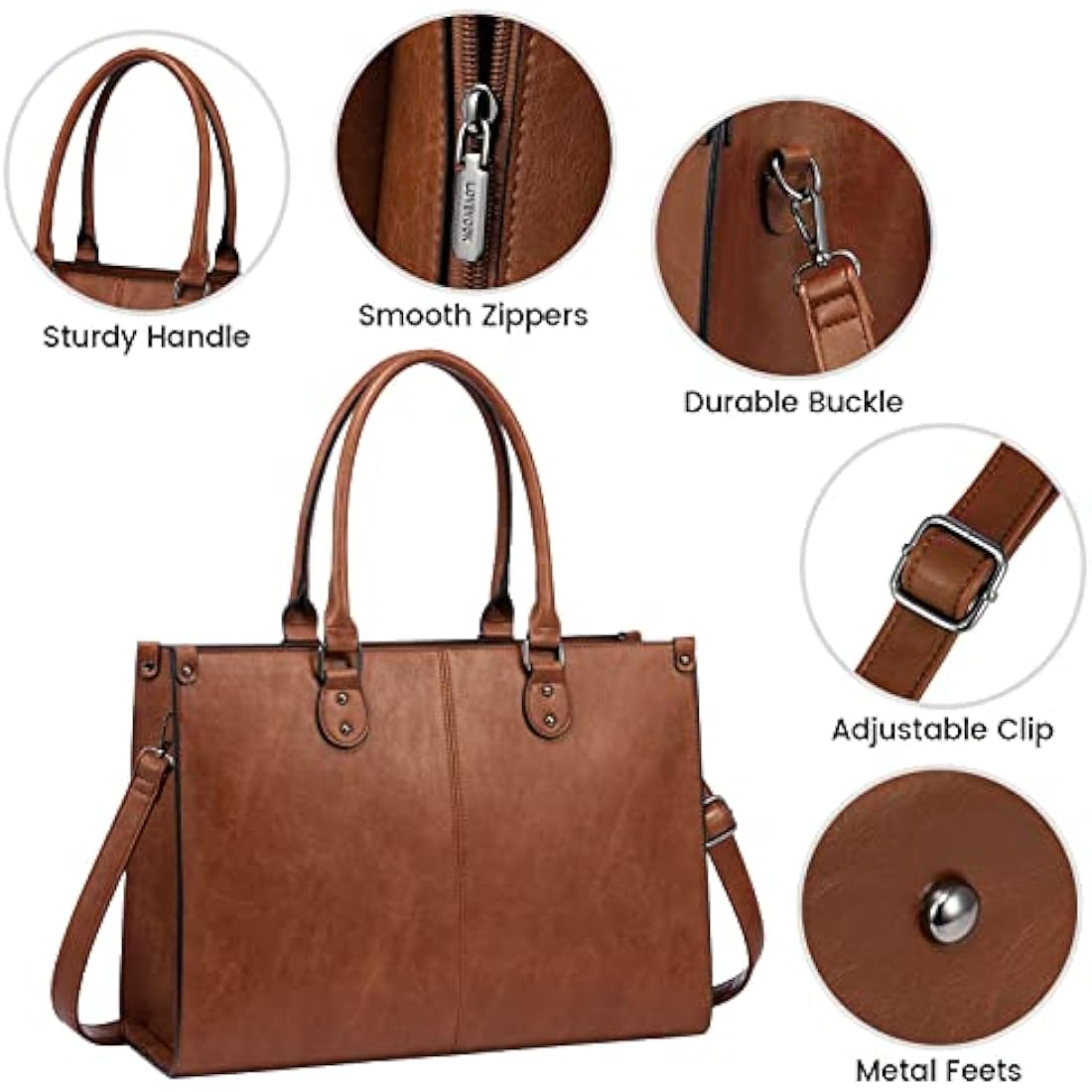 LOVEVOOK 15.6 Inch Laptop Tote Bag – Vintage PU Leather Work Briefcase