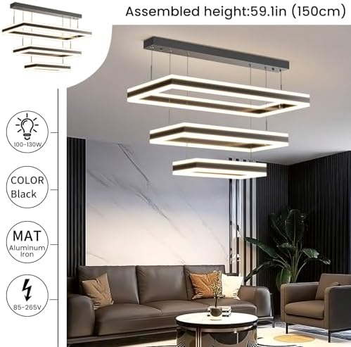 Mikeru Modern 3-Ring LED Pendant Light | Dimmable Black Chandelier