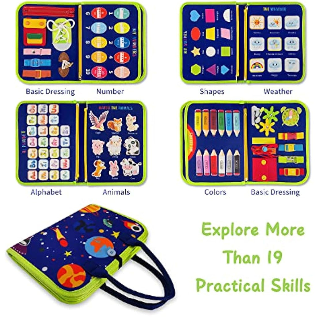 TenFans Montessori Busy Board – Sensory Toddler Travel Toy for Fine Motor Skills