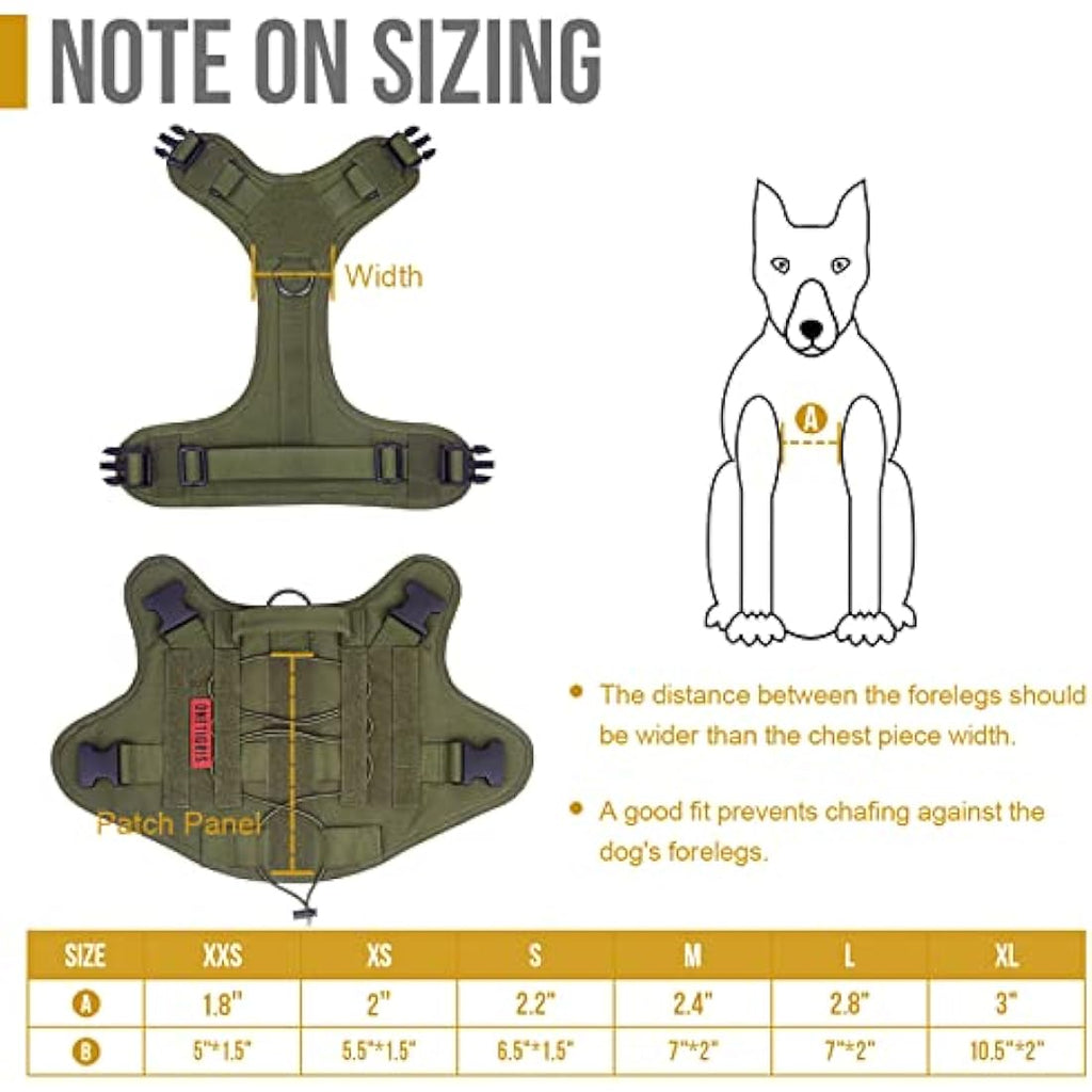 OneTigris Tactical Dog Harness | No-Pull Molle Vest - Ranger Green, XL