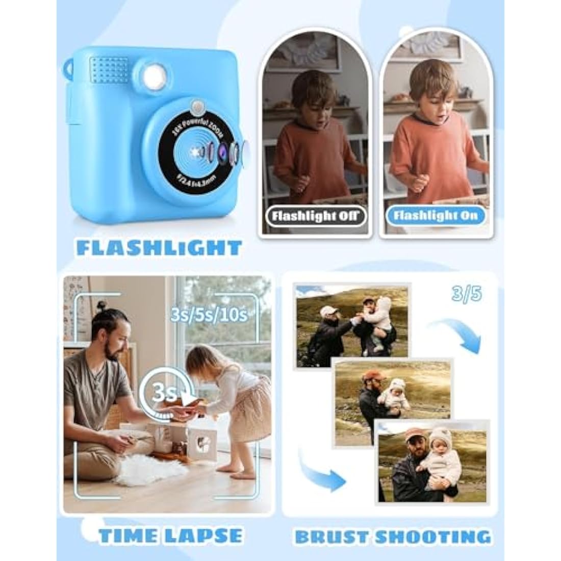 YKSLEMON Kids Instant Print Camera - 1080P Digital Camera with 32GB SD - Blue
