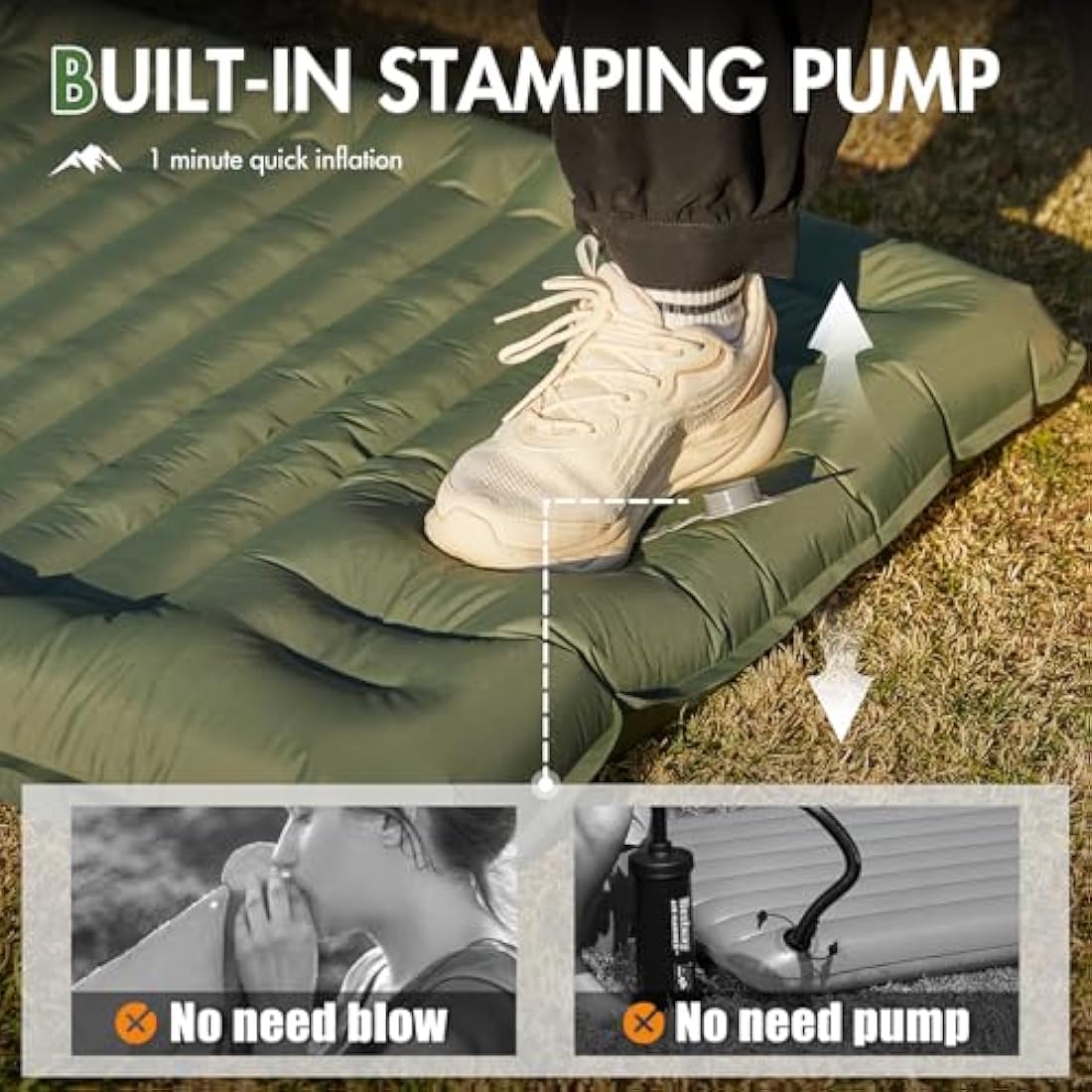 Portal Inflatable Camping Mattress | 10cm Thick Sleeping Pad with Foot Pump