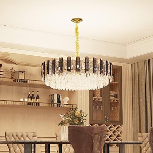 LUVODI 3-Tier Modern Crystal Chandelier | 40cm Smoky Grey Pendant Light