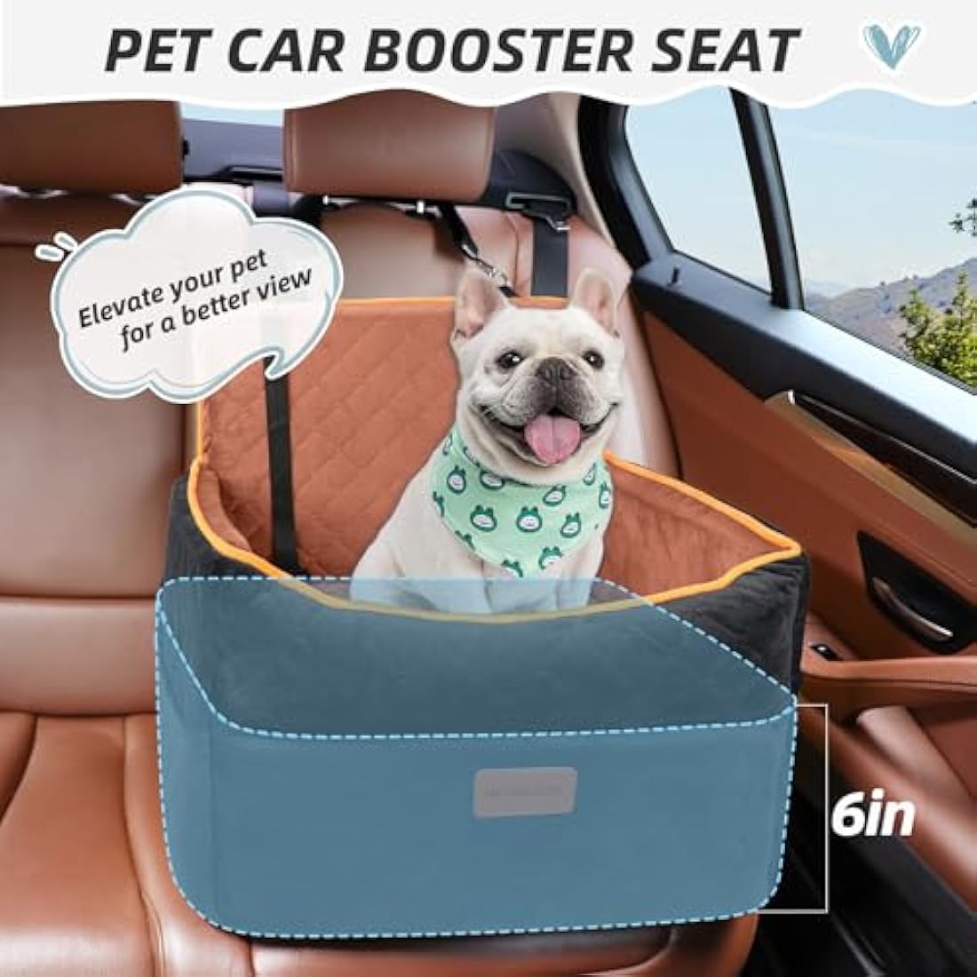 HEGGCOOE Memory Foam Dog Car Seat - Small/Medium Booster Bed - Black