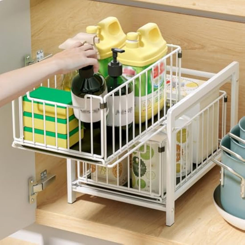 YunNasi Under Sink Storage – 2-Tier Pull Out Sliding Metal Cabinet Organiser