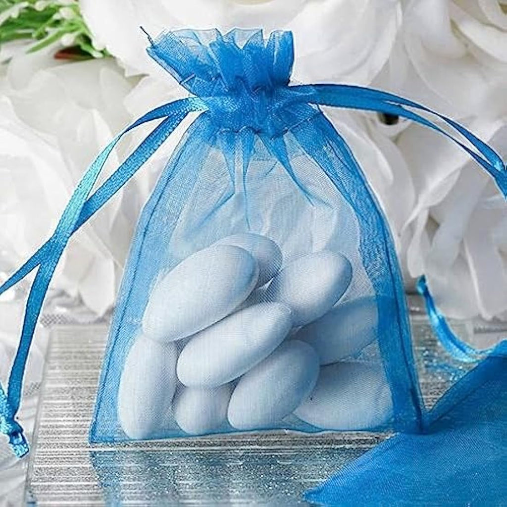 G2PLUS Lake Blue Organza Gift Bags | 100 PCS Mesh Jewelry Pouches