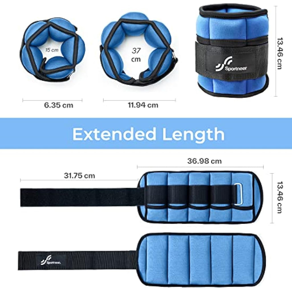 Sportneer Adjustable Ankle Weights Set | Neoprene Wrist Straps 0.9-4.5kg