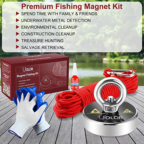 Uolor Neodymium Fishing Magnet Kit - 160KG Pull Force with 20M Rope