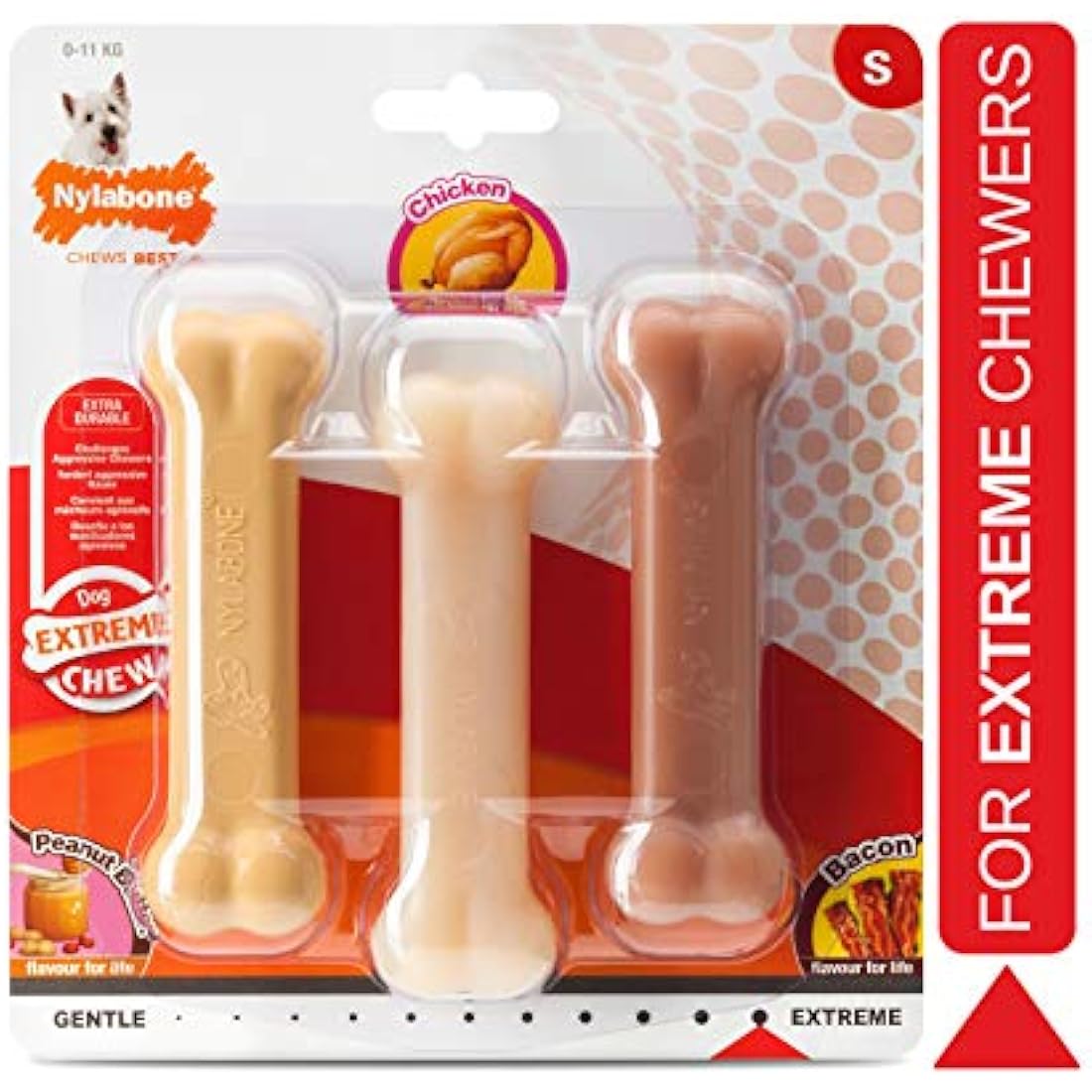 Nylabone Durable Dog Chew Toy 3-Pack | Peanut Butter & Bacon | Small