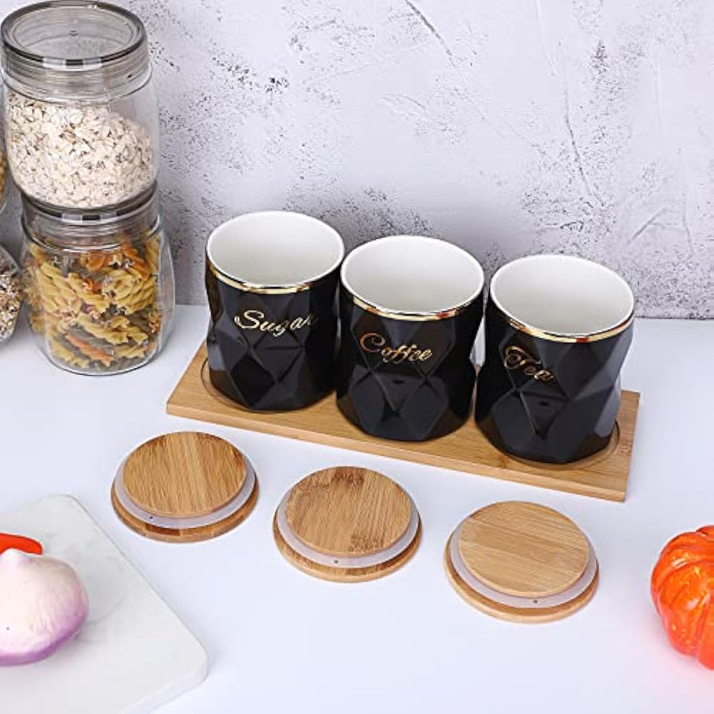 Ceramic Kitchen Canister Set – 3-Piece Airtight Food Jars