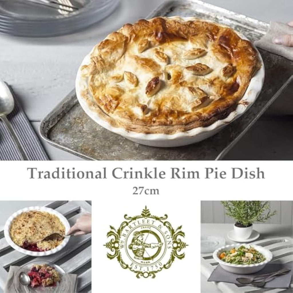 WM Bartleet & Sons White Porcelain Pie Dish – 27cm Crinkle Rim Bakeware
