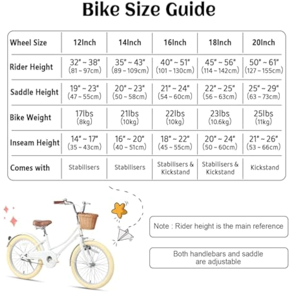 Glerc Little Molly 20 Inch Kids Retro Girls Bike with Wicker Basket