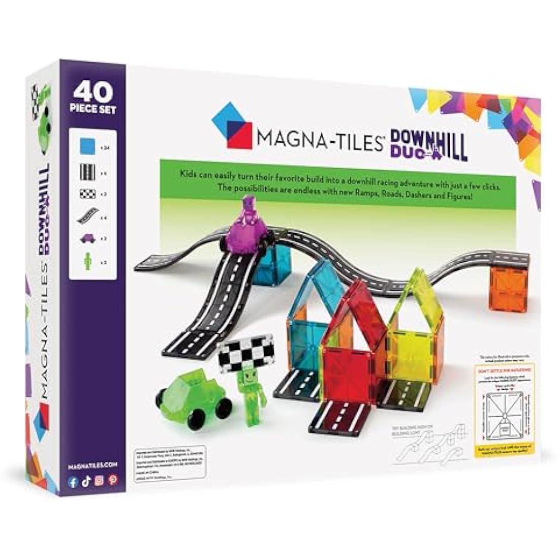 Magna-Tiles Downhill Duo 40-Piece Magnetic Building Set with Ramps