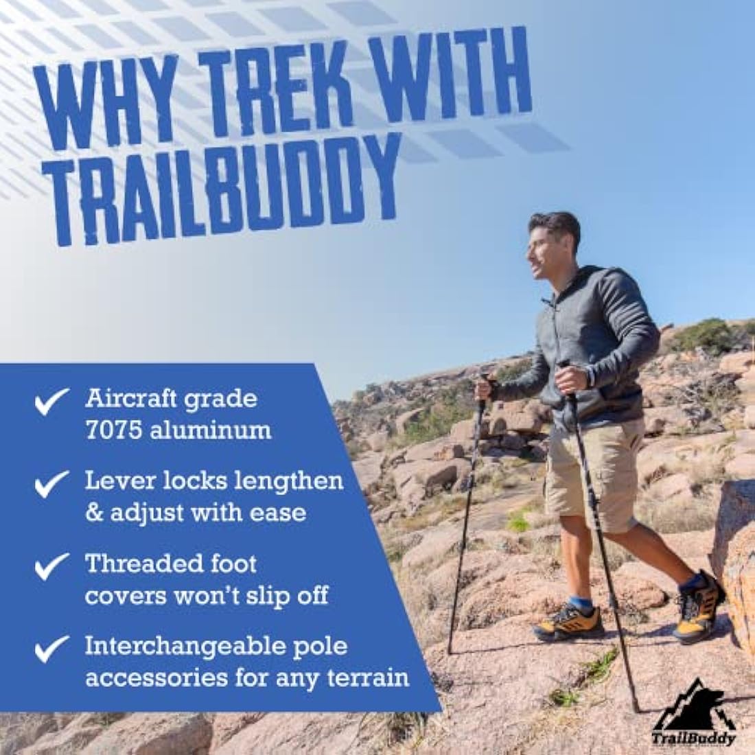 TrailBuddy Trekking Poles – Lightweight 7075 Aluminum Hiking Sticks