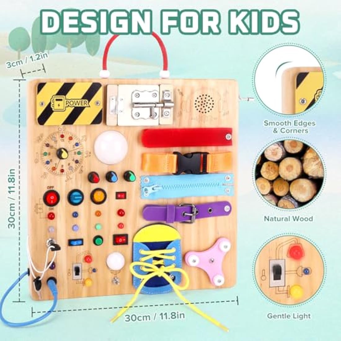 Jolof Store Montessori Busy Board – 23-in-1 Wooden LED Sensory Toy