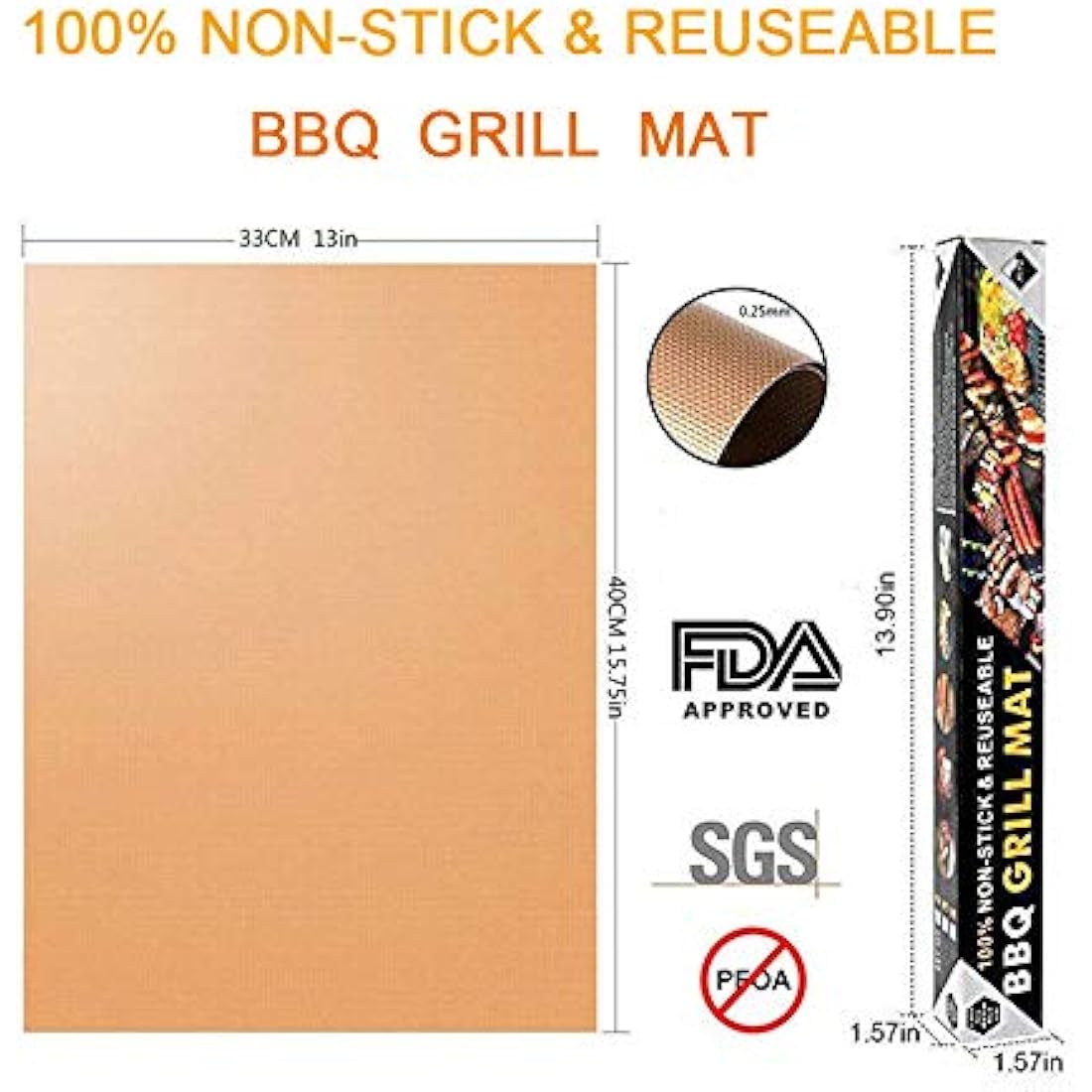 JOKBEN Copper Grill Mat 5-Pack | Heavy Duty Non-Stick Reusable BBQ Mats