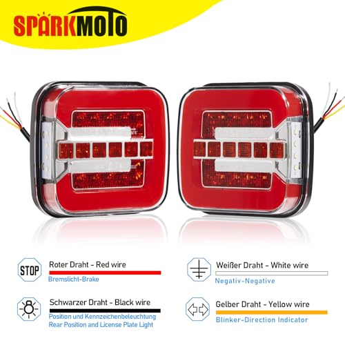 SPARKMOTO LED Trailer Tail Lights | 12V 24V Waterproof IP67 Rear Lamps