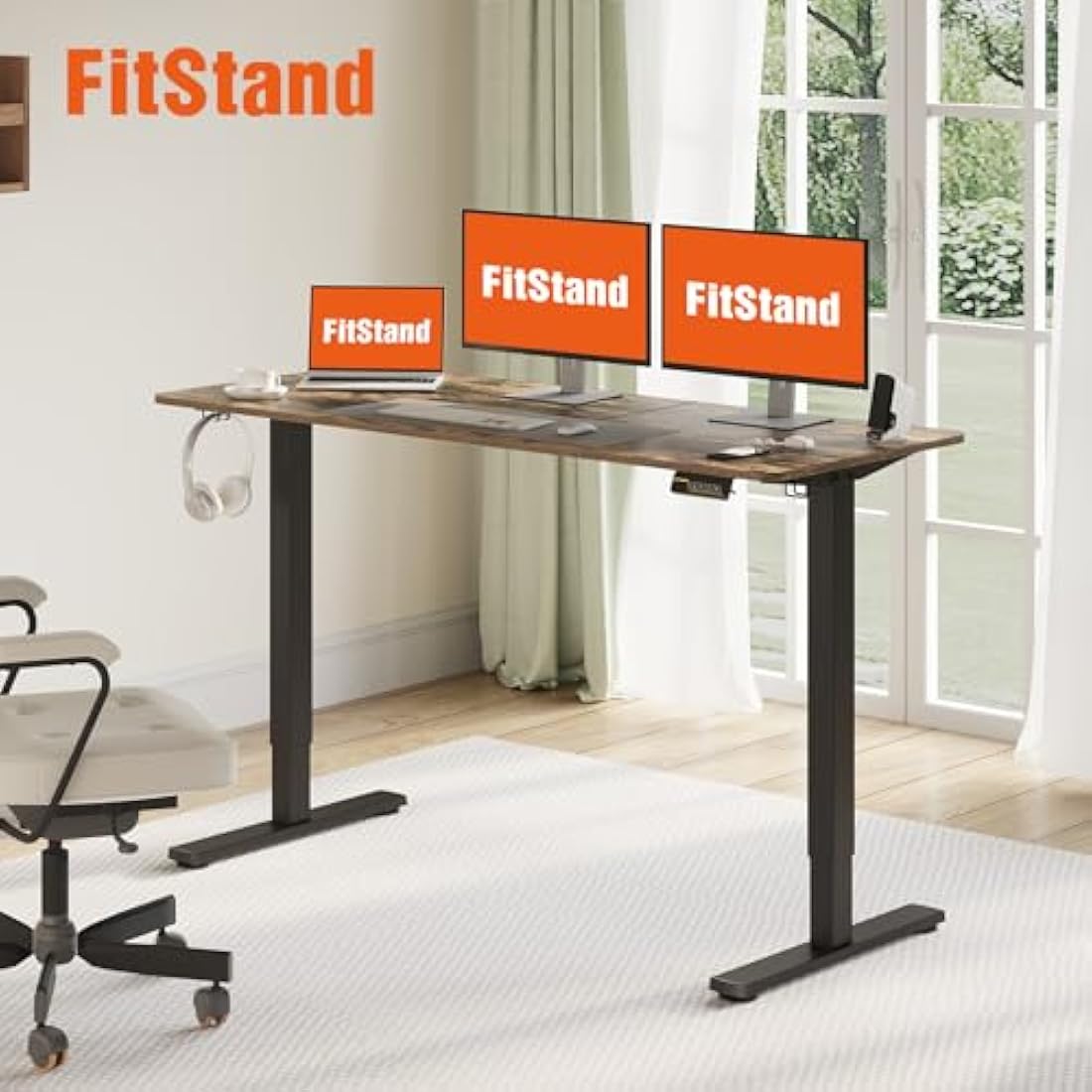 FitStand FQ1 Electric Height Adjustable Standing Desk - Rustic Brown