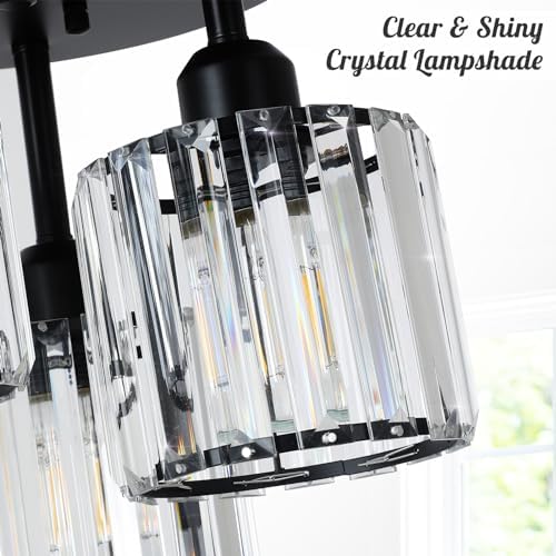 Rayofly Modern 3-Light Crystal Chandelier | Black Semi Flush Ceiling Light