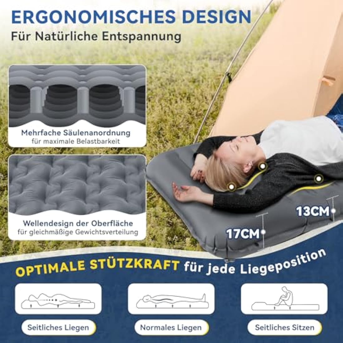Hikenture Self-Inflating Sleeping Mat – 13cm Thick Ultralight Mattress