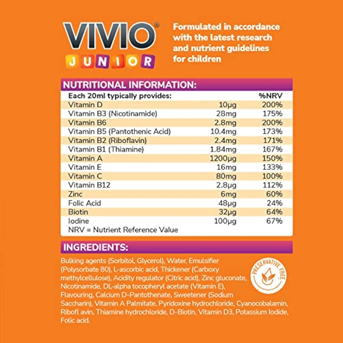 VIVIO Junior Multivitamin Tonic for Kids – Immune & Cognitive Support