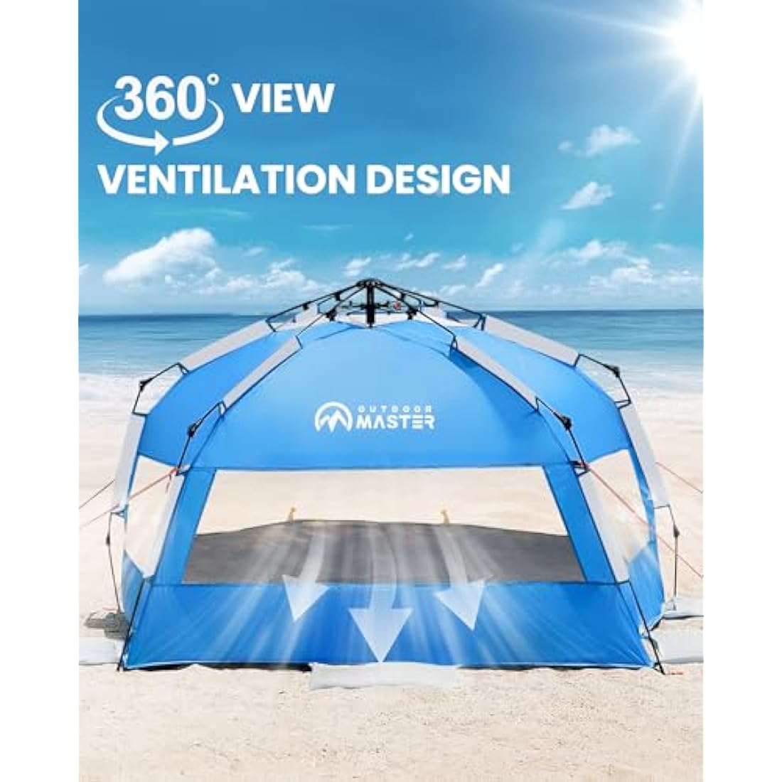 OutdoorMaster Blackout Beach Tent – 4 Person Pop Up Sun Shelter Canopy