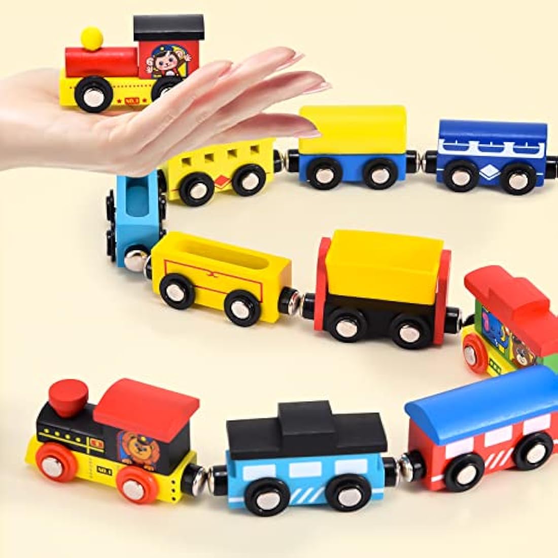 Atoylink 12-Piece Magnetic Wooden Animal Train Set - Montessori Toy