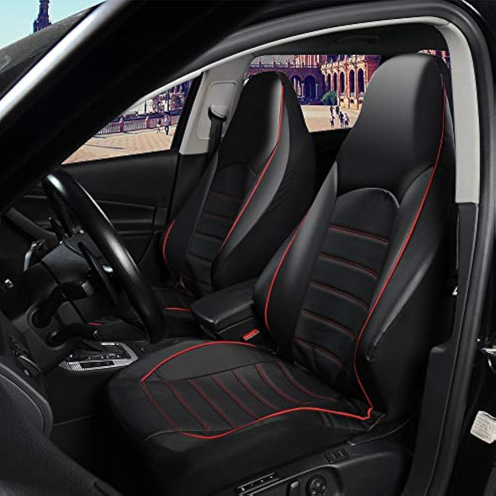TOYOUN Universal PU Leather Car Front Seat Covers - 2PC Red Bucket Set