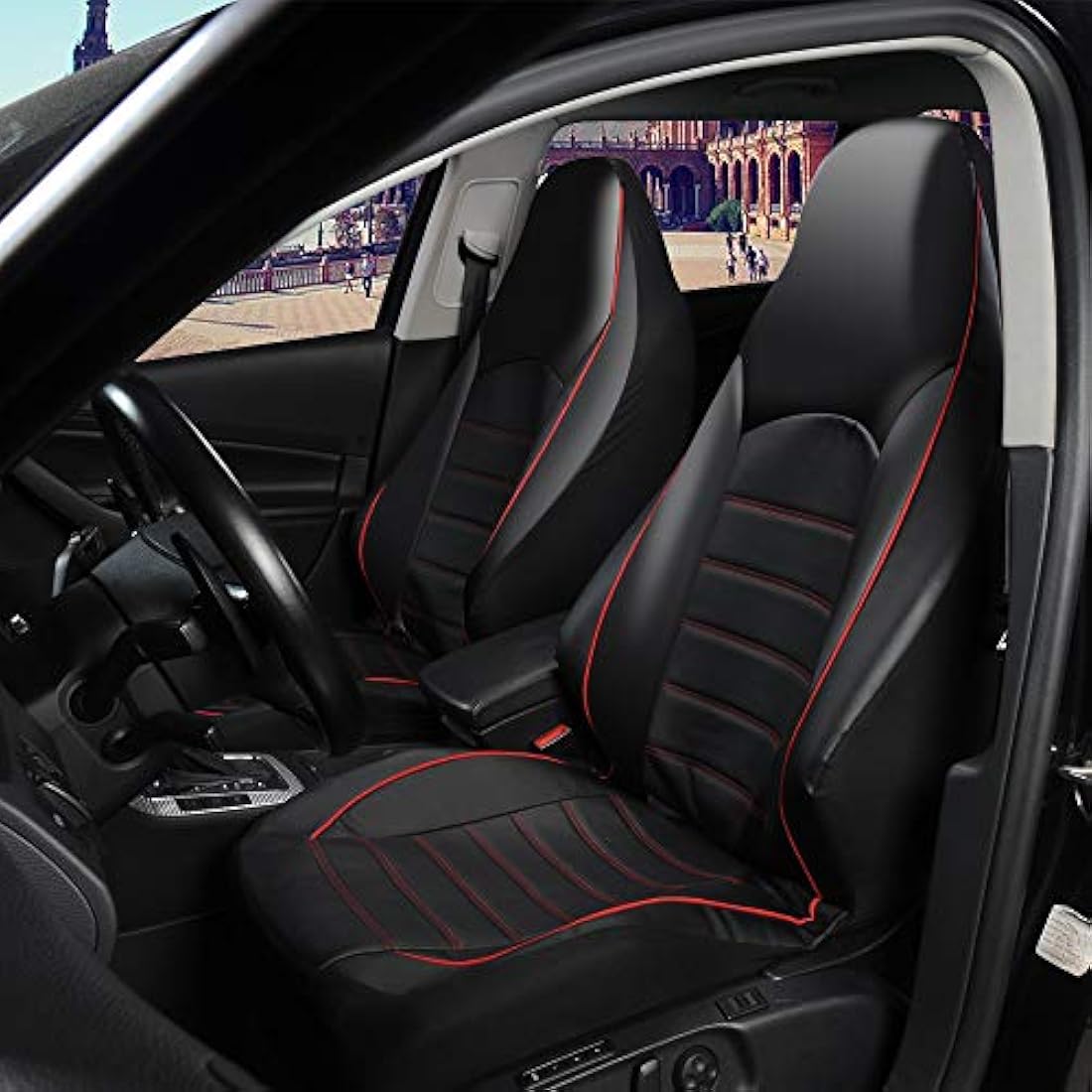 TOYOUN Universal PU Leather Car Front Seat Covers - 2PC Red Bucket Set