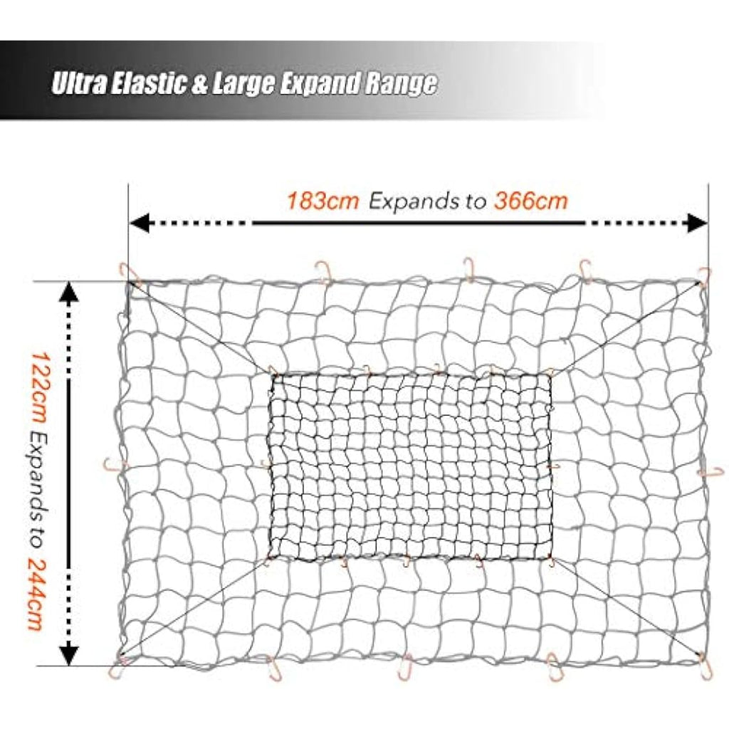 CZC AUTO Heavy Duty Bungee Cargo Net for Truck Bed - 122x183cm with 12 Clips