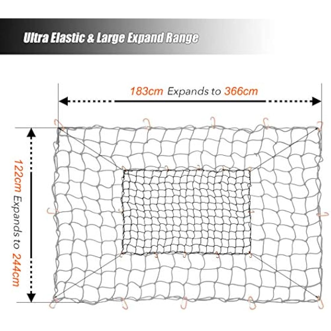 CZC AUTO Heavy Duty Bungee Cargo Net for Truck Bed - 122x183cm with 12 Clips