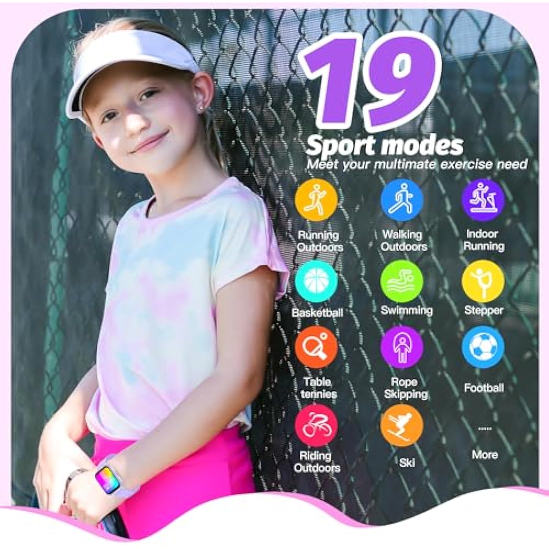 Kids Smart Watch – IP68 Waterproof Fitness Tracker (Purple)