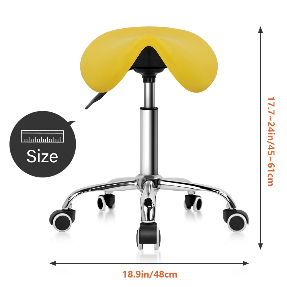 KKTONER Rolling Saddle Stool – Adjustable PU Leather Swivel Salon Chair