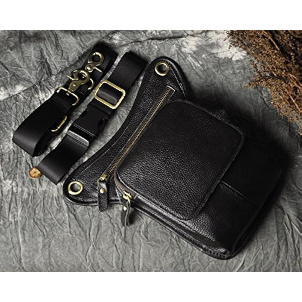 Mens Genuine Leather Motorcycle Drop Leg Bag Waist Pack