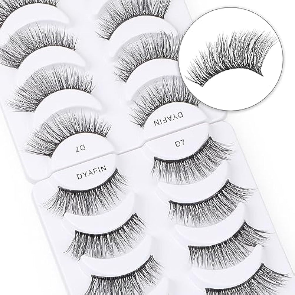 DYAFIN 3D Natural False Eyelashes | 16mm Wispy Clear Band Lashes - 8 Pairs