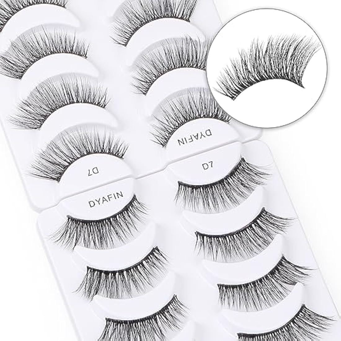 DYAFIN 3D Natural False Eyelashes | 16mm Wispy Clear Band Lashes - 8 Pairs